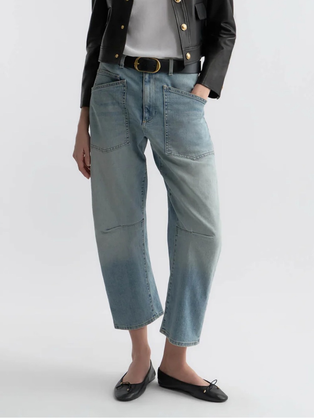 Nili Lotan Shon Barrel Leg Jeans | Size 32 | Light Wash Distressed Premium Denim